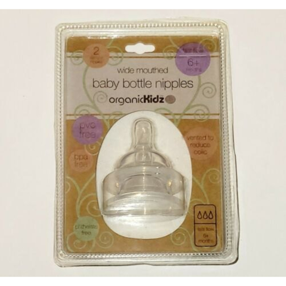 3 Packs of 2 OrganicKidz Wide Mouth Baby Bottle Nipples, Fast Flow, 6+ Months - Picture 2 of 5